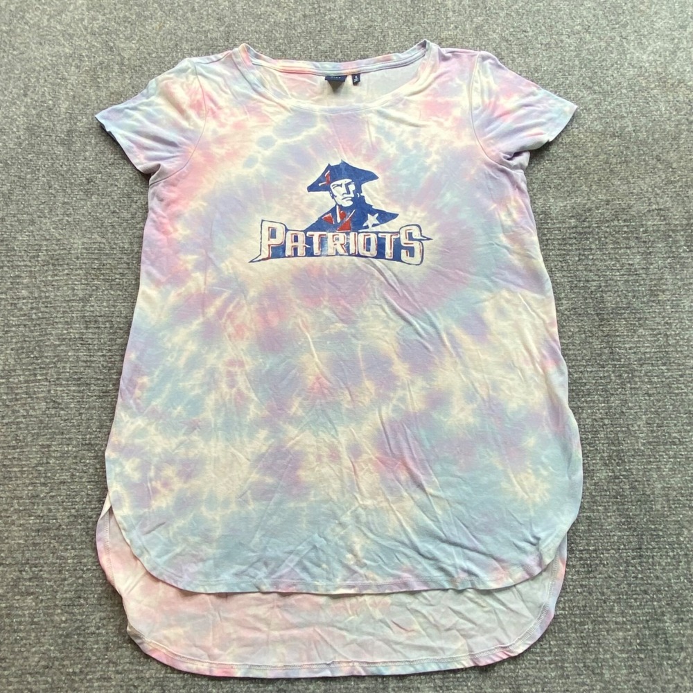 Kaari Blue New England Patriots Tunic T Shirt Womens S Multicolor Tie Dye NFL